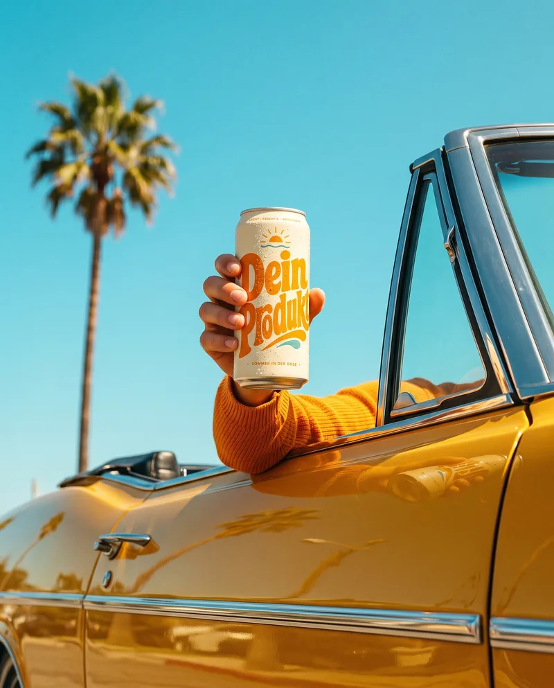 Getränkedose im California-Look, erstellt mit einer Promoshots-Szene